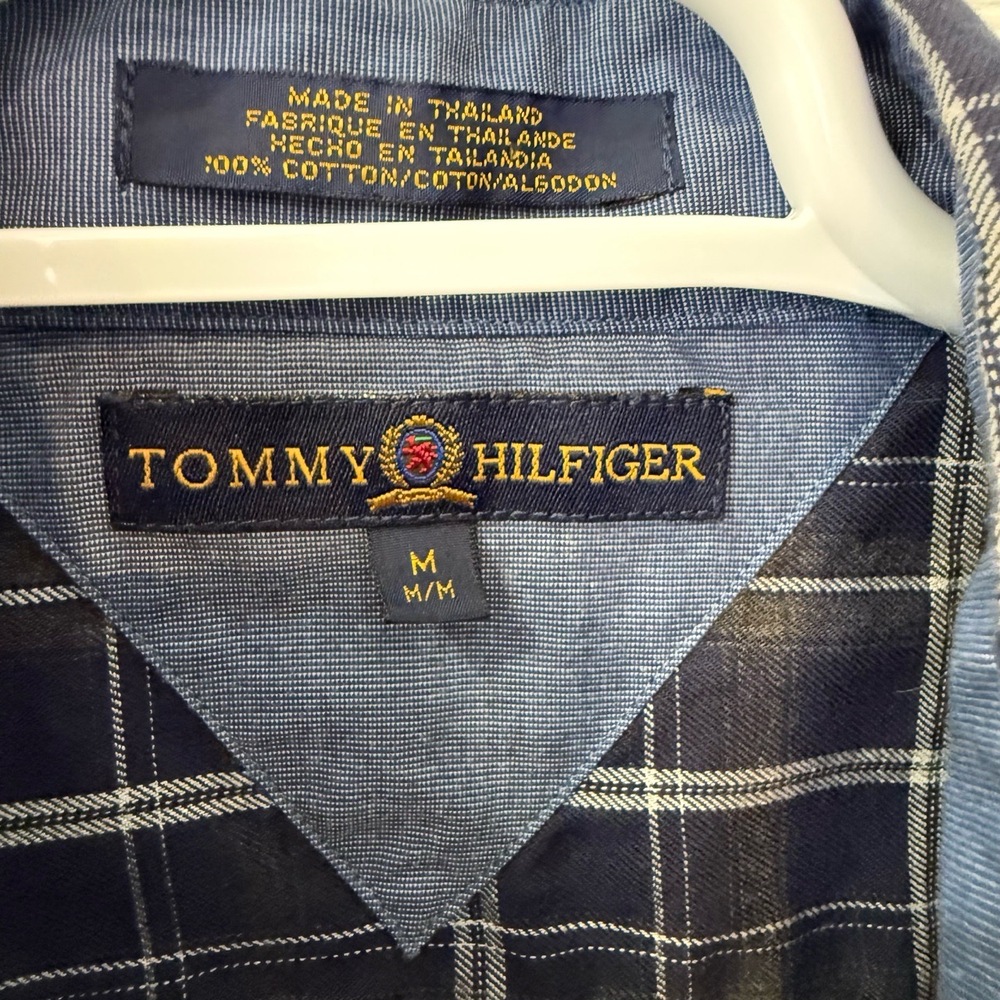 Tommy Hilfiger‎ Shirt Mens Medium Black White Plaid Vintage Short Sleeve Pocket - Picture 4 of 4